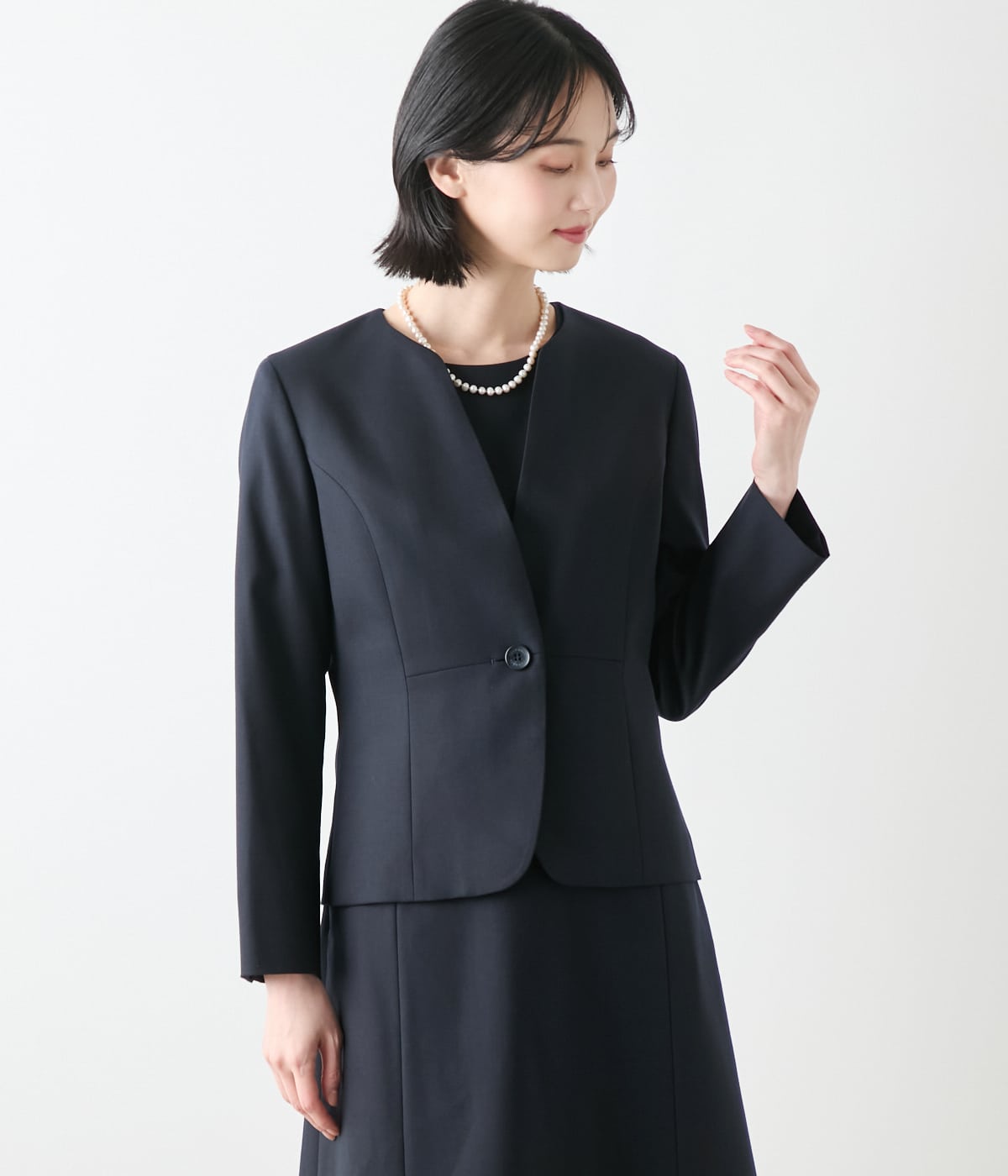 ウールシルクピンヘッド ノーカラー1釦ジャケット(60116911-2025