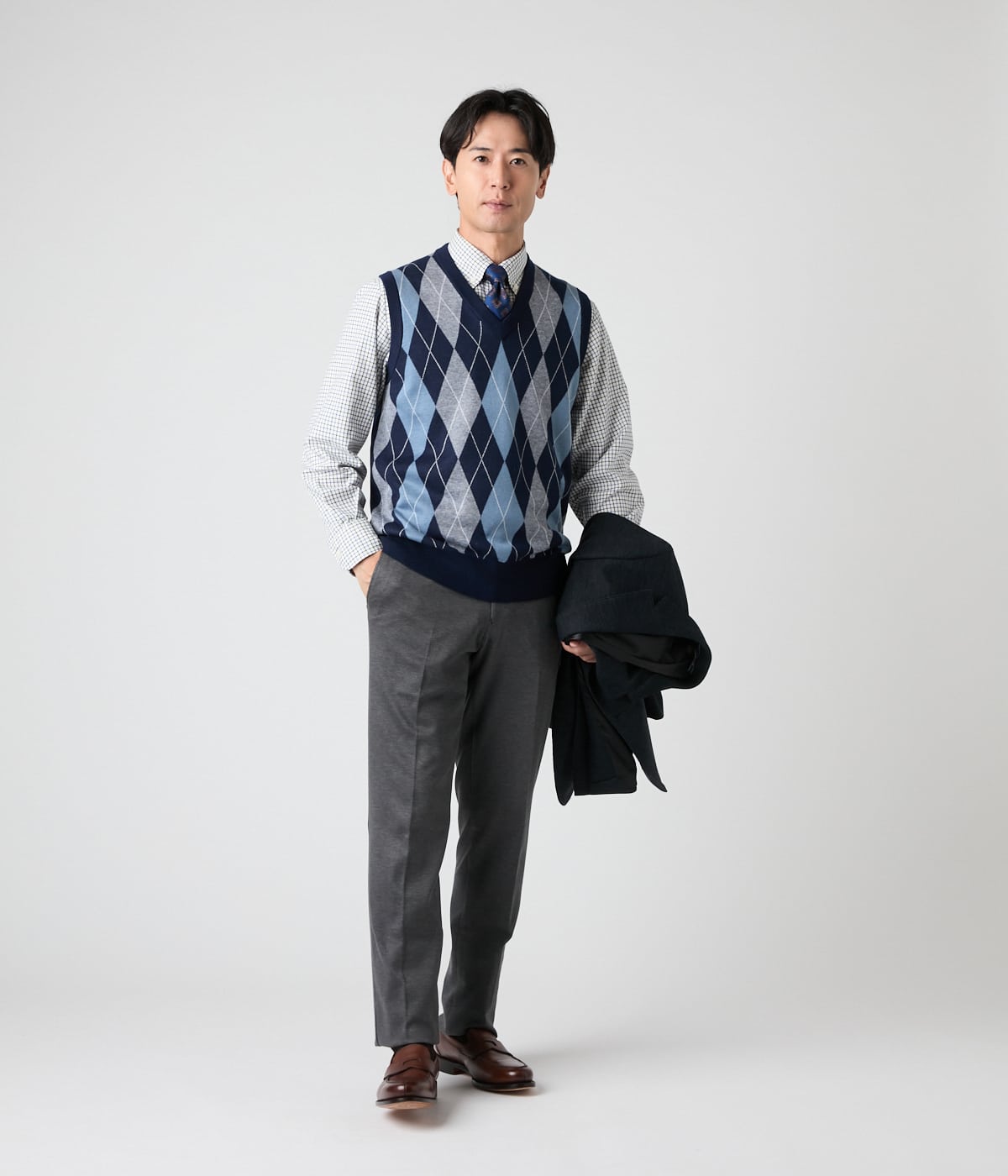 ウォッシャブル】アーガイル Vネックニットベスト(16576501-2025