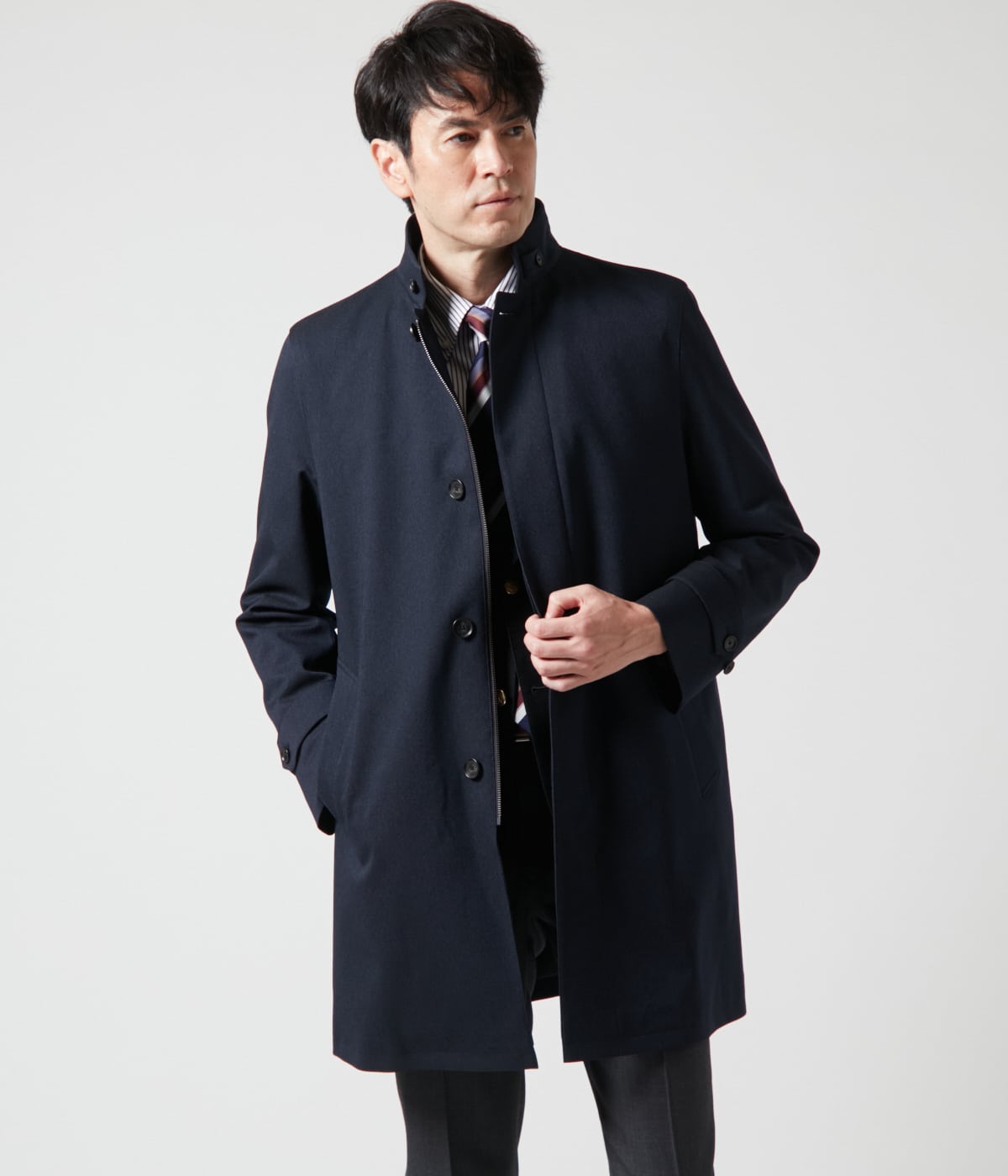 撥水・防風】メランジカルゼ ラミネート ビズスタンドカラーコート