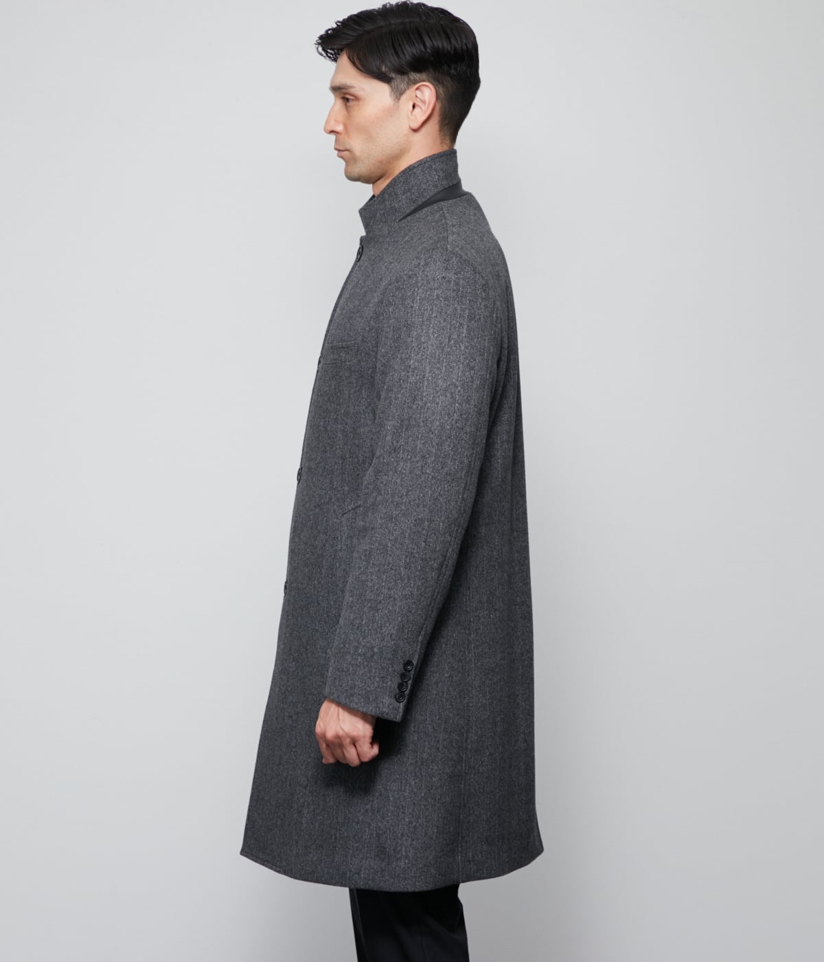 カシミヤ混 ヘリンボーン ビーバー コンバーチブルカラーコート