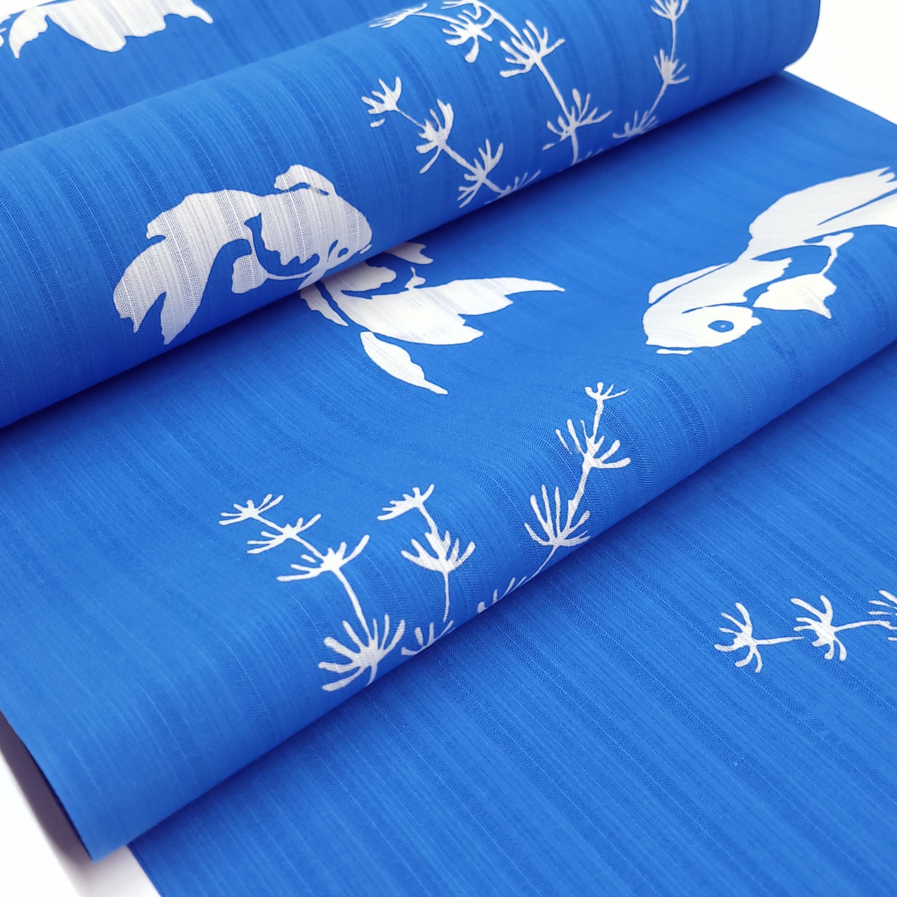 竺仙 浴衣 かげろう 注染 金魚 青色 反物｜着物のオンラインショップ