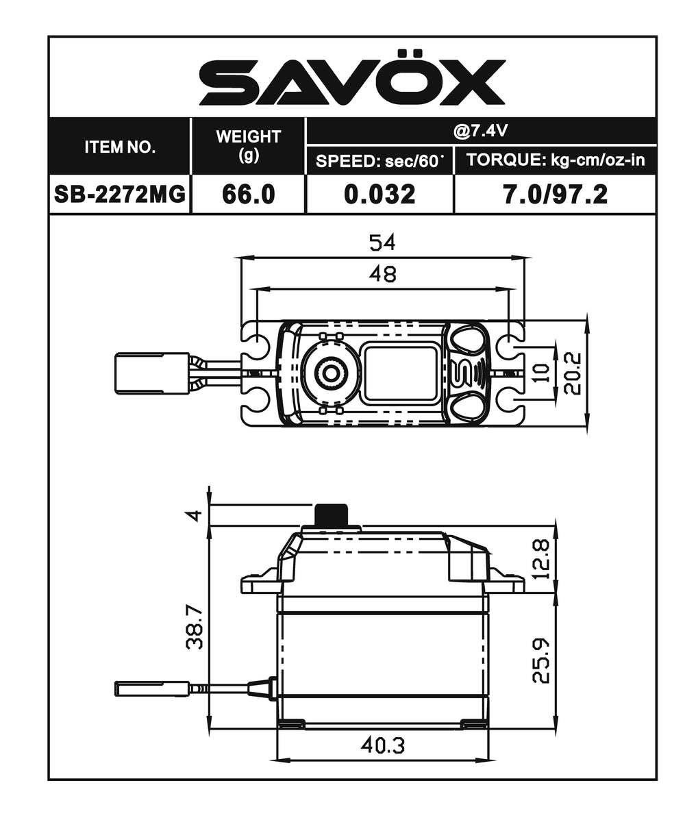 HV Brushless Digital Gyro Servo 0.032/97.2 @ 7.4V – Savox USA