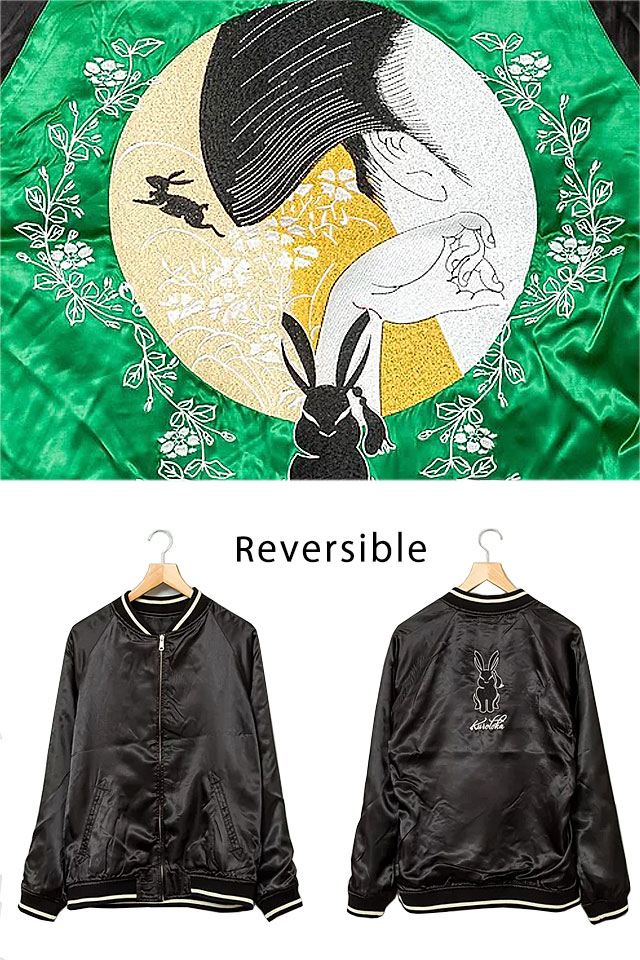 VIVAYOUヴィンテージウール混本革牛袖スタジャン黒刺繍パッチ 刺繍M美