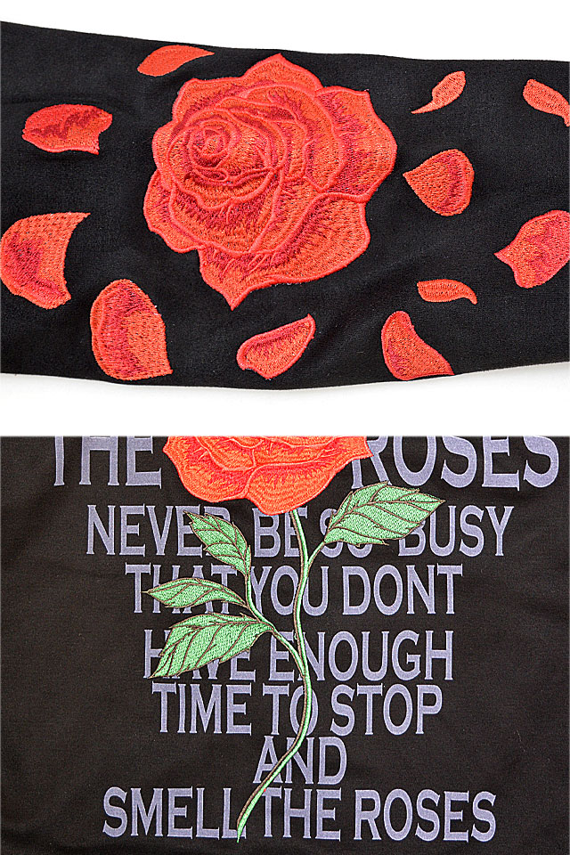 B/W-PDJ RELAXシリーズ フェイクスエード薔薇刺繍パーカー PANDIESTA