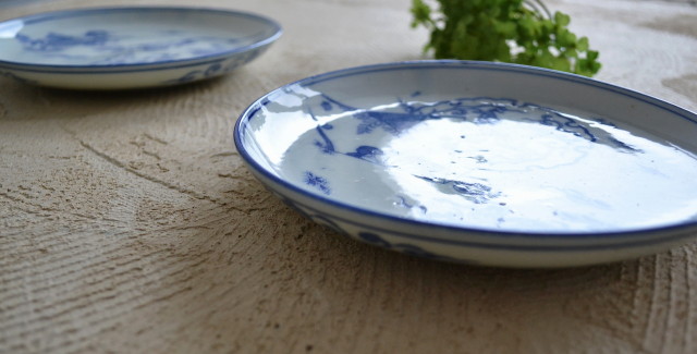 Antique Sam's Collection 染付印判 麒麟・鳳凰紋中皿