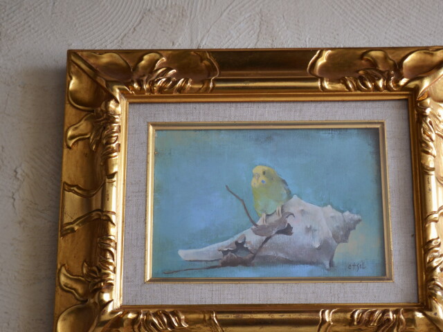 小鳥と貝と枯葉」 五百住乙人画 Antique Sam's Collection