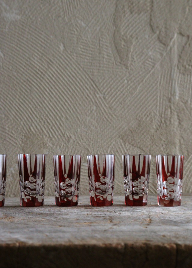 切子ショットグラス リキュールグラス6客 色被ガラス 酒器 ガラス酒器