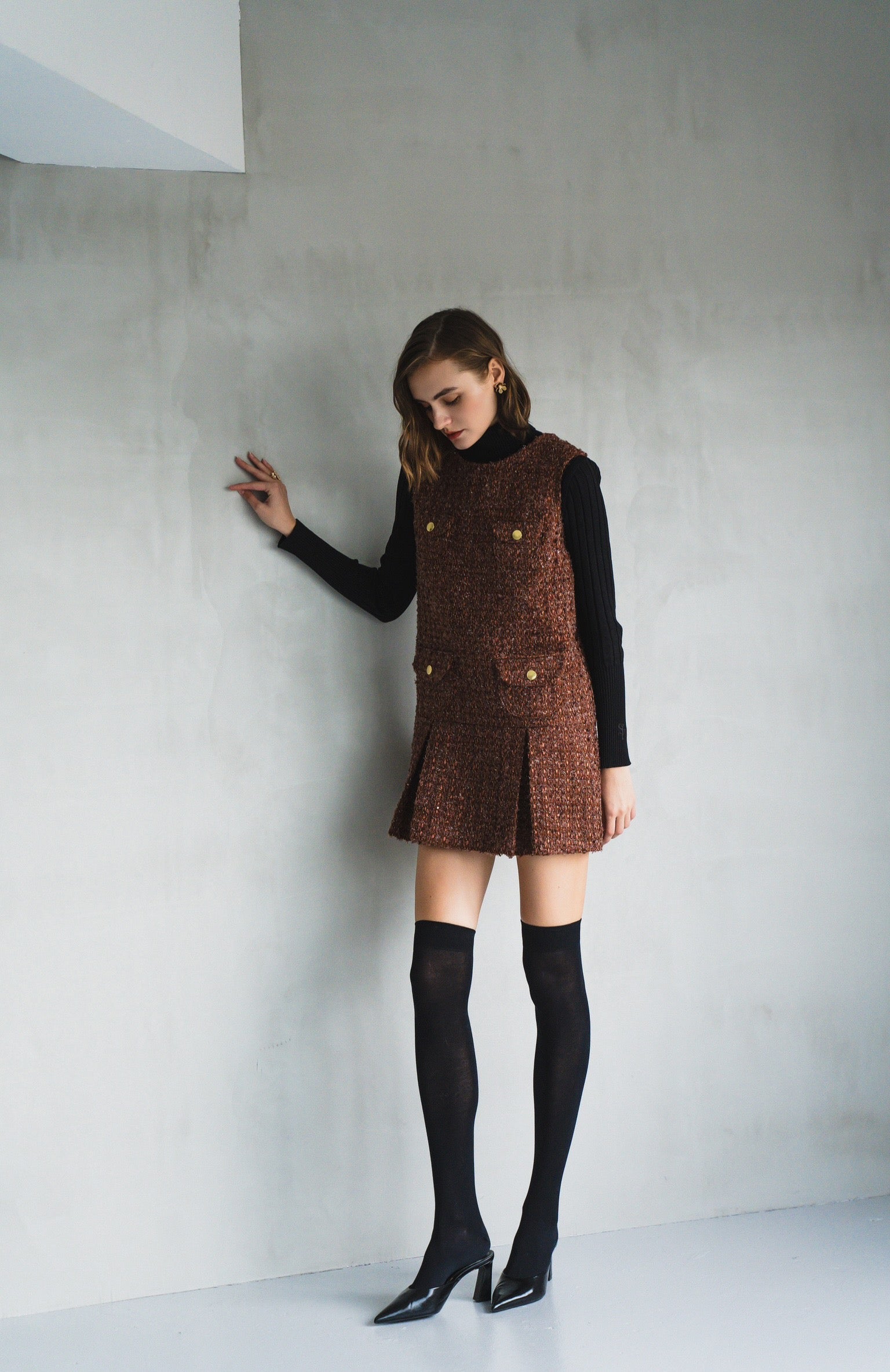 she'ller シェリエ新品ハンドゥトゥースツイードドレス