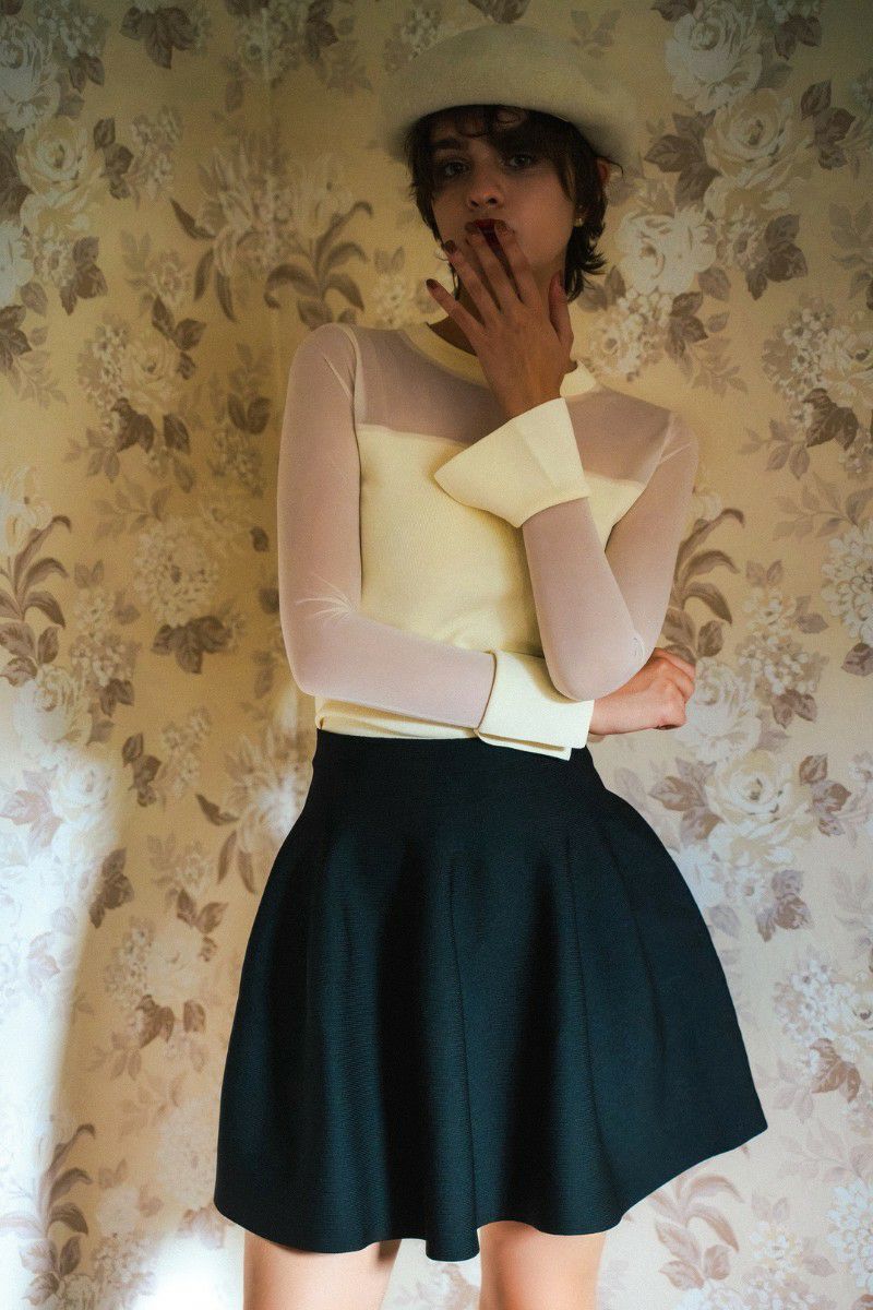 zipper knit flared mini skirt – shéller / シェリエ