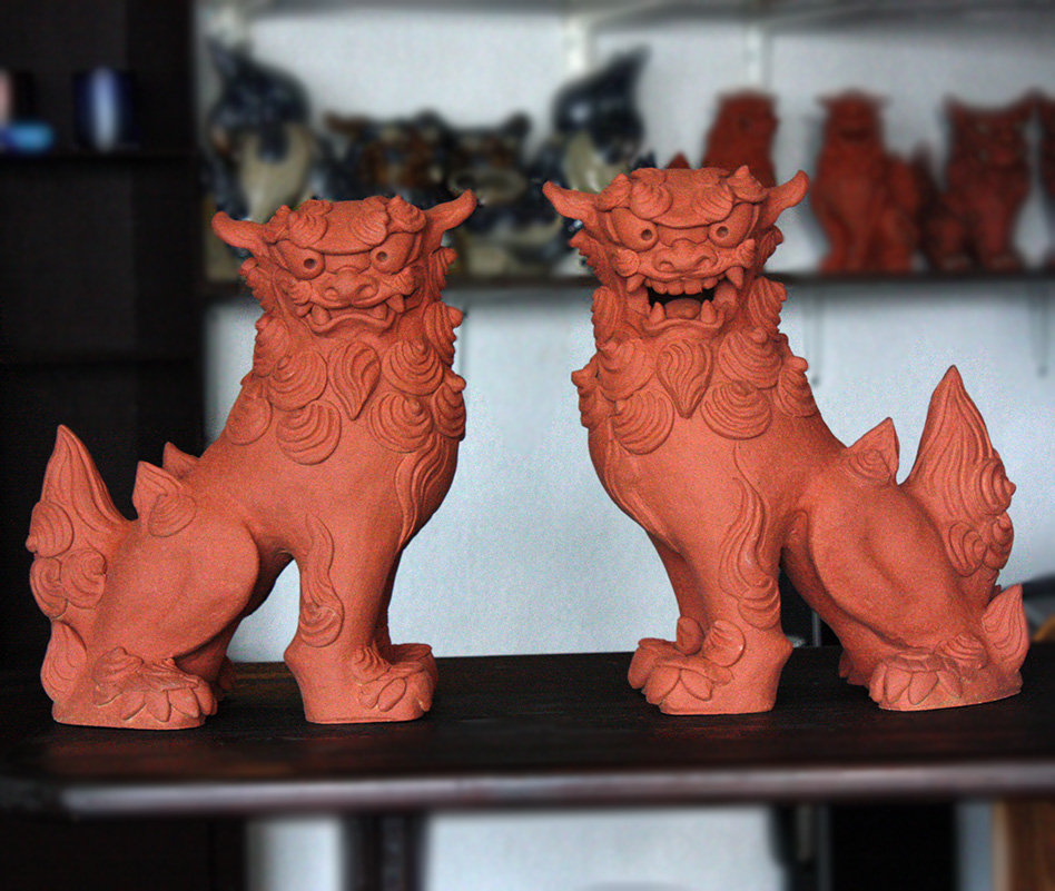 立横赤焼きシーサー H35 作宮城勝人