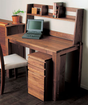 天然無垢材の上質オーダーデスク・デスクシェルフ・ワゴン3点セット