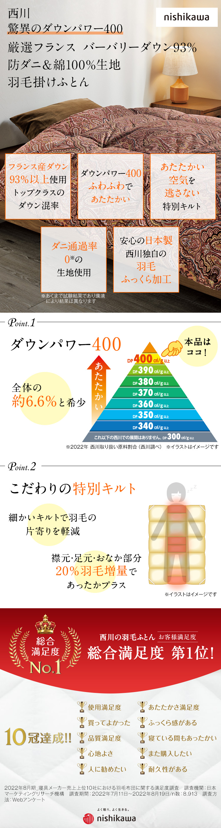 西川 驚異のダウンパワー400 厳選フランス バーバリーダウン93