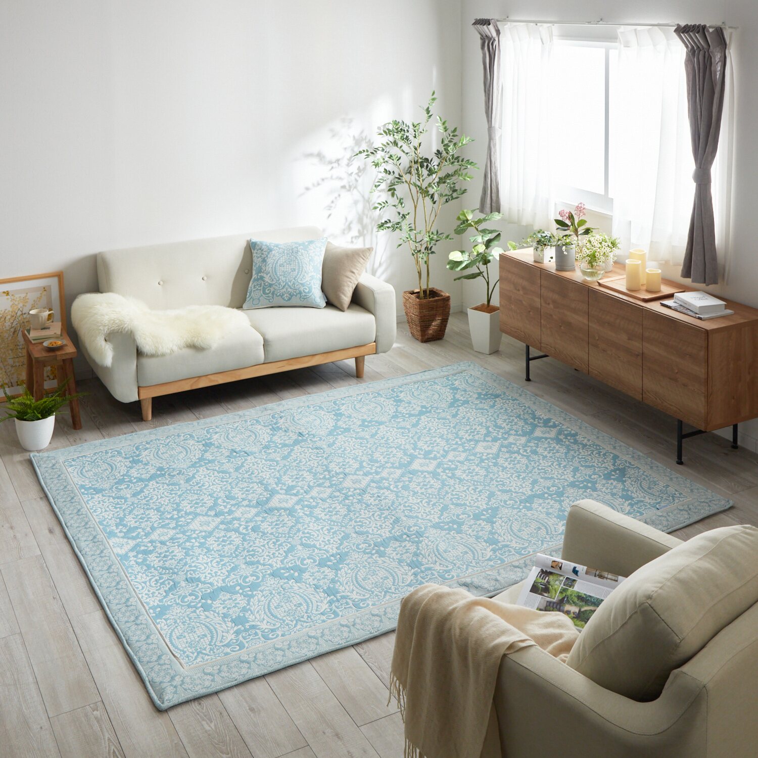 スワトウ刺しゅう協会 認定デザイン ジャガード織 コットンラグ