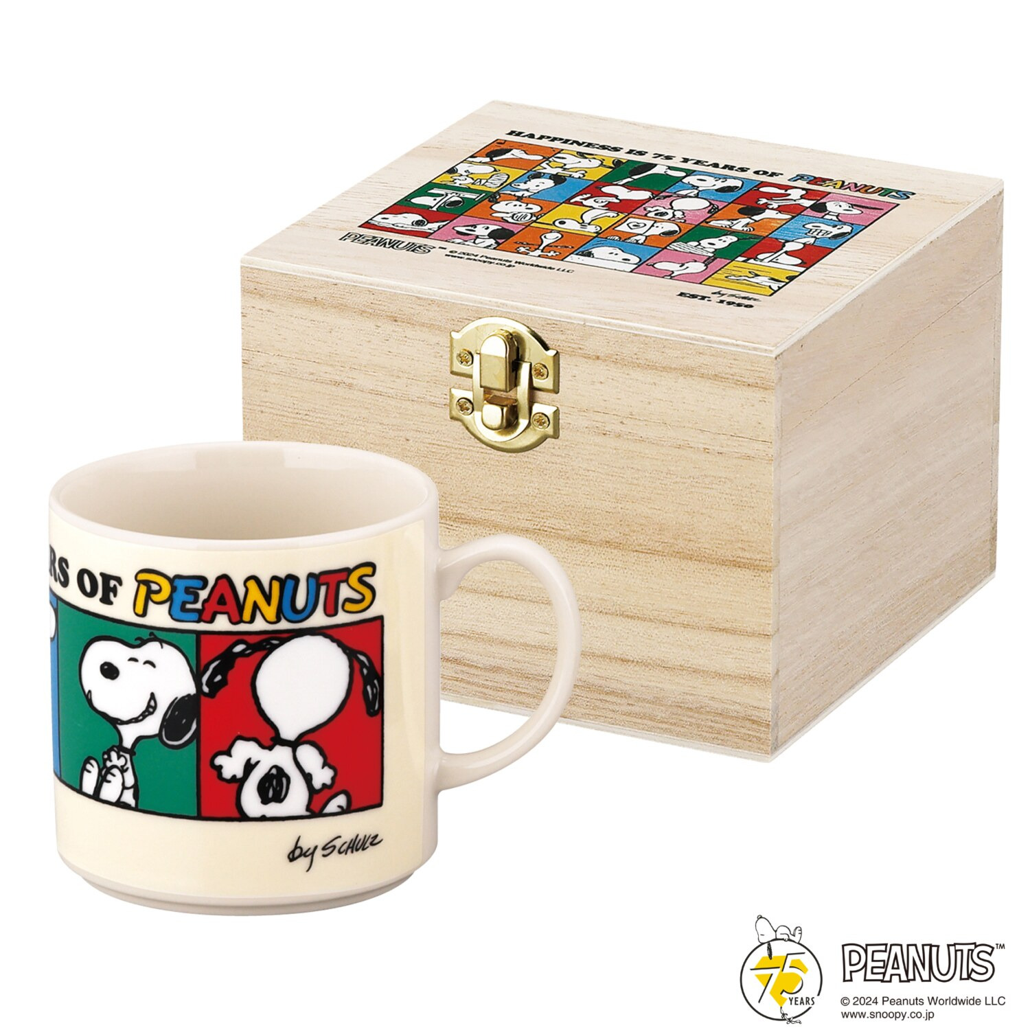 スヌーピー PEANUTS 75周年記念 木箱入り 日本製マグカップ