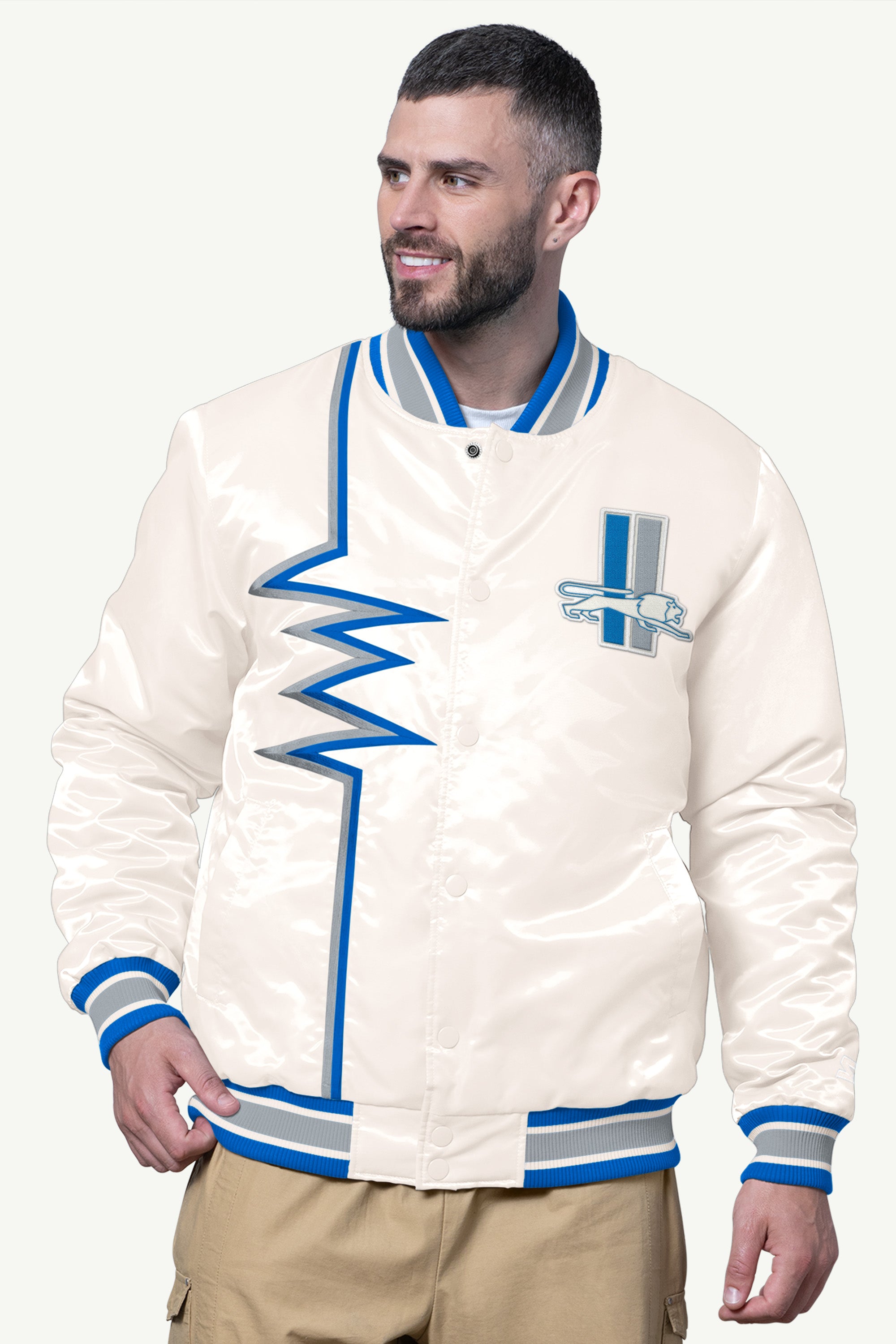 Mens Detroit Lions Shock Wave Satin Jacket | NFL | Starter