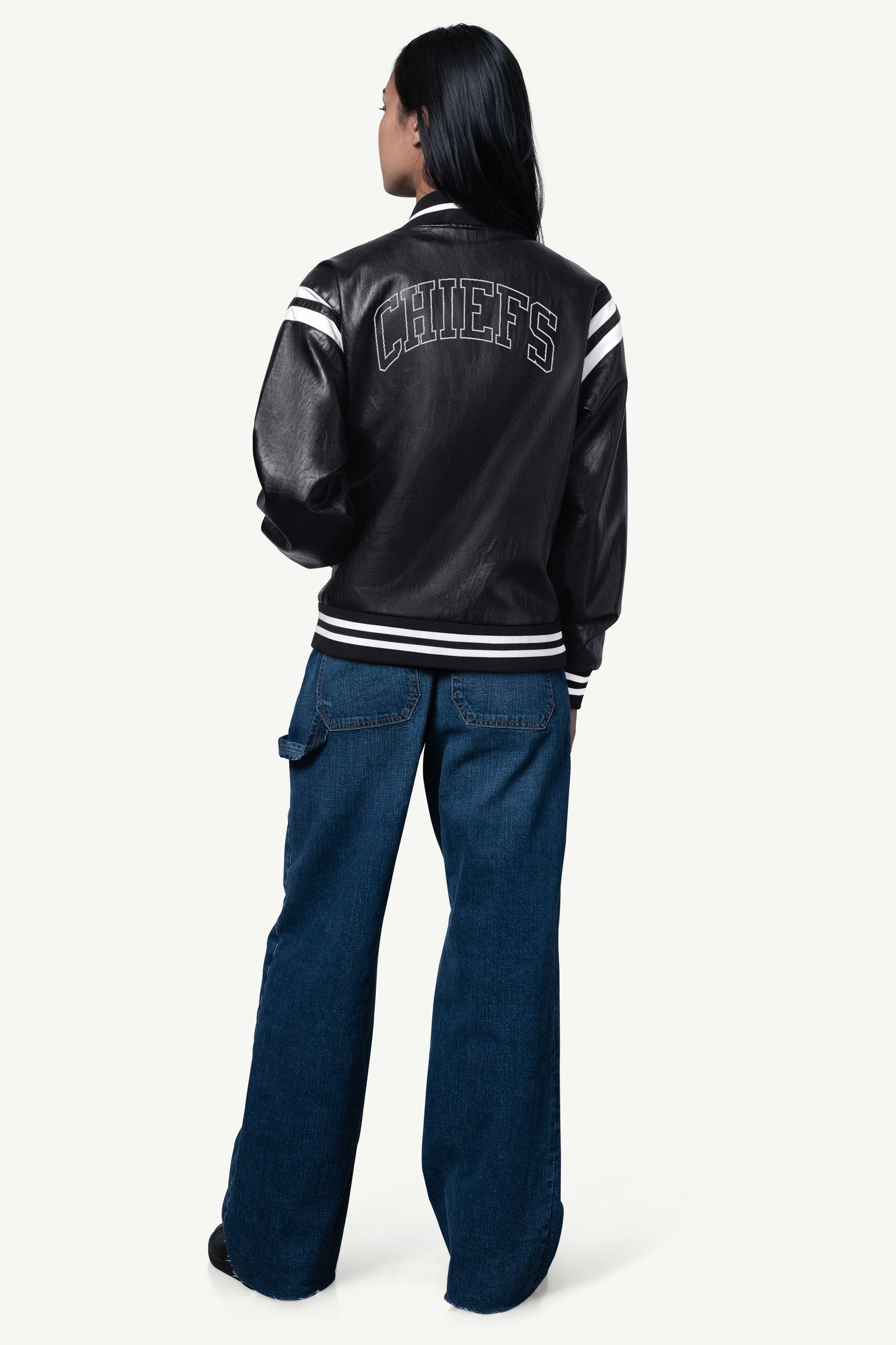 Womens Kansas City Chiefs Faux Leather Varsity Jacket | NFL | Starter