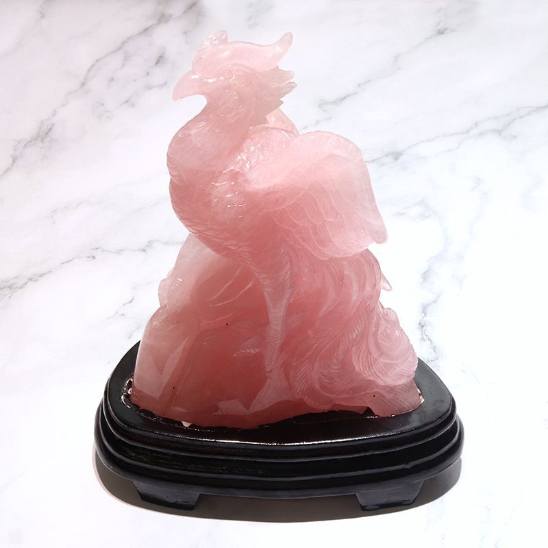 置物 ローズクォーツ 鳳凰 ブラジル産 台付き 風水 運気 金運 財運