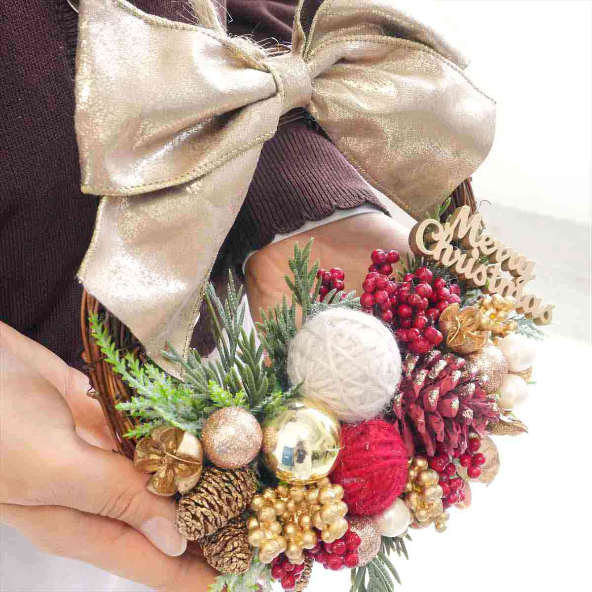 23cmリボンクリスマスリース チェックリボン