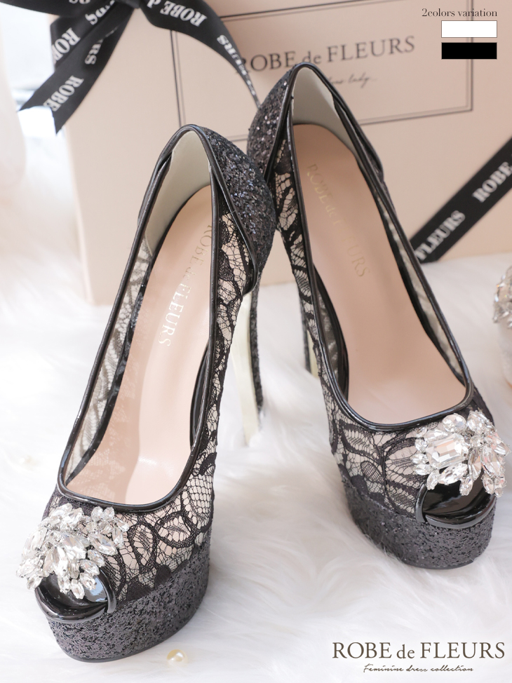 ROBE de FLEURS/ローブドフルール】総レース×グリッター/ オープントゥ