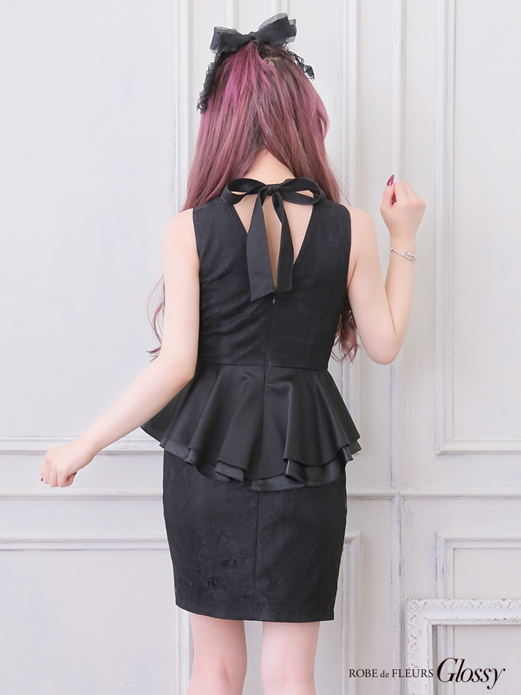 Glossy/グロッシー】ビジュー/ レース/ ペプラム/タイト/ ミニドレス