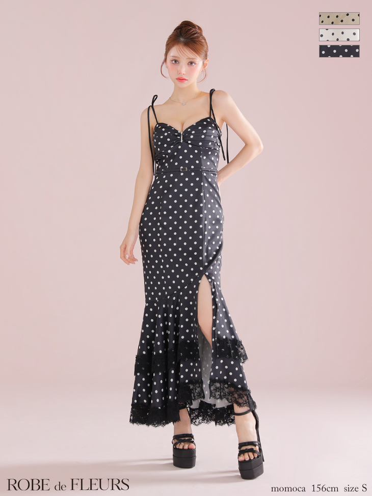Lサイズあり【ROBE de FLEURS/ローブドフルール】ドット/ サテン