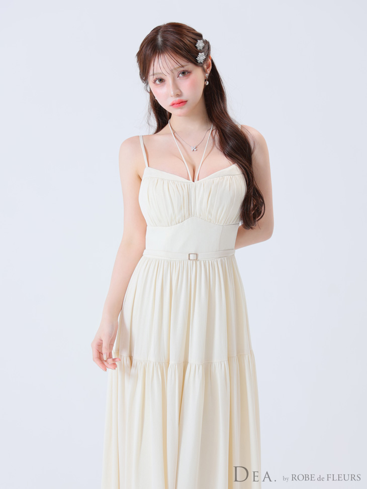 Lサイズあり【DEA./ディア】ラメシフォン/ フレア/ ロング/ ワンピース