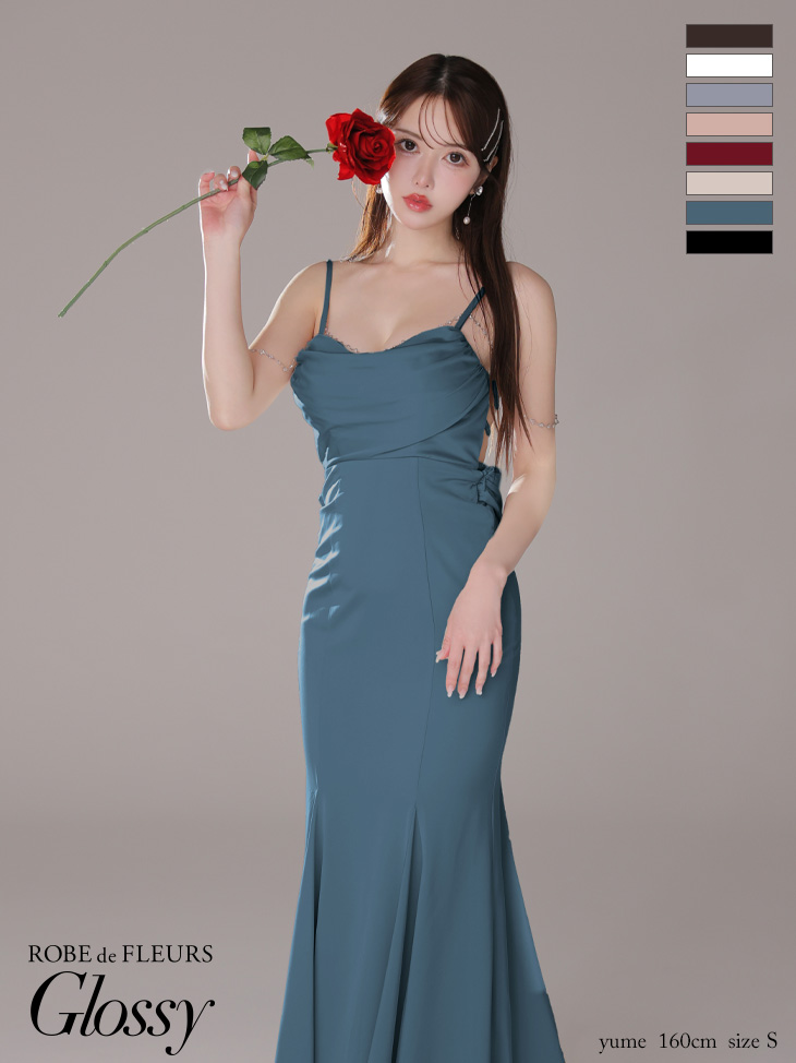 XSサイズあり【Glossy/グロッシー】サテン/ バストビジュー/ ロング