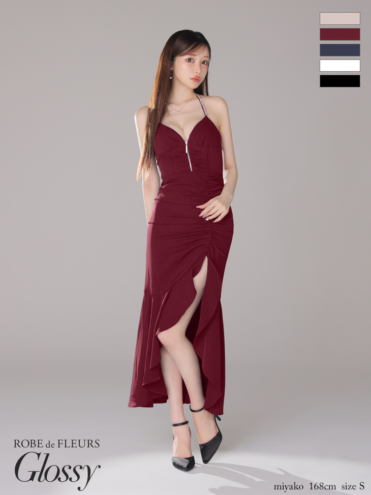 XSサイズあり【Glossy/グロッシー】ラメ/ フリル/ スリット/ キャミ