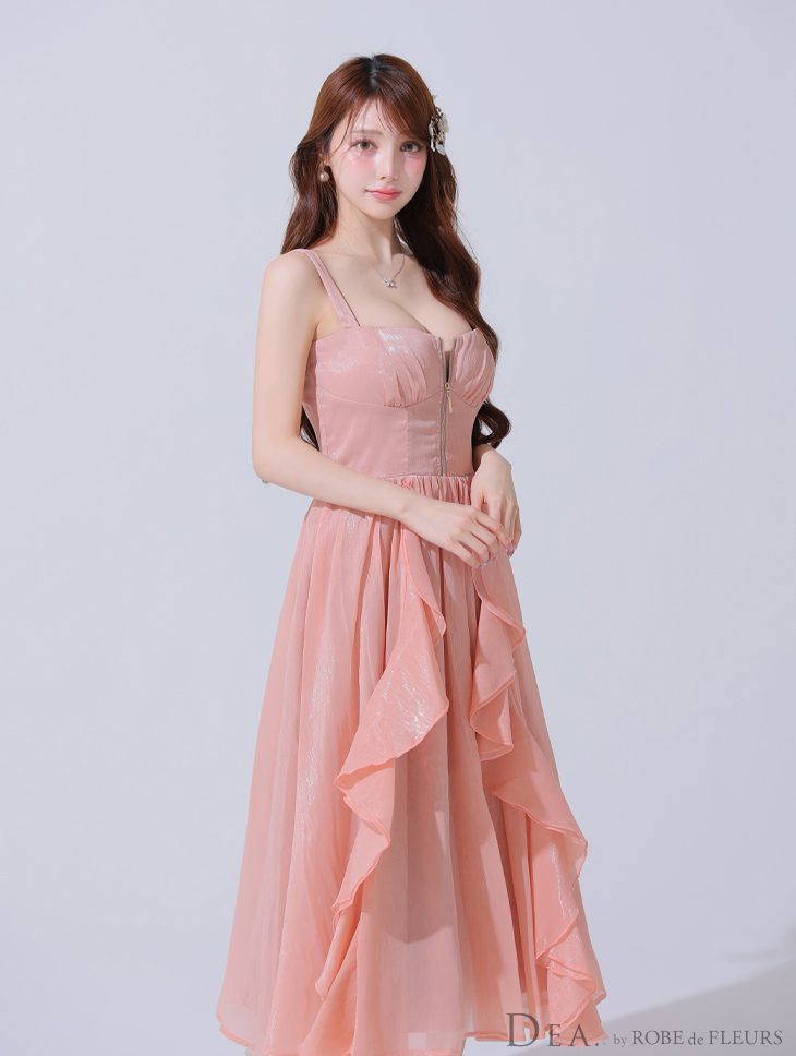 Lサイズあり【DEA./ディア】サテン/ フリル/ バストジップ/ フレア