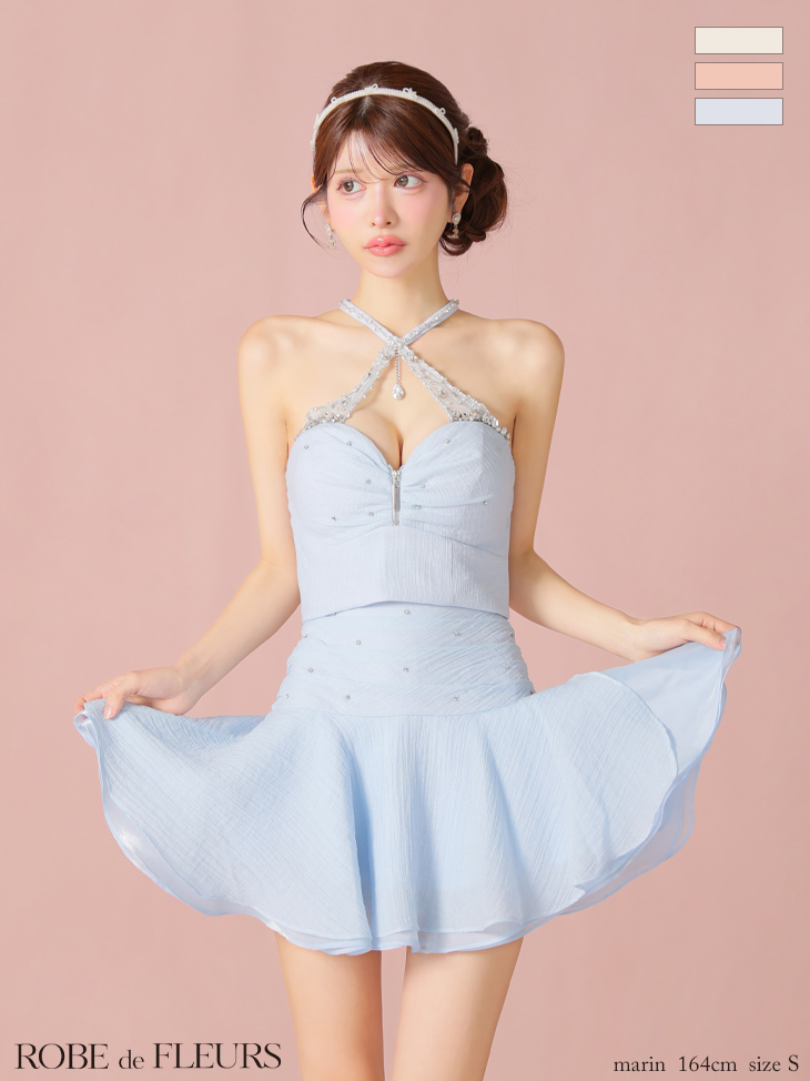 XSサイズあり【ROBE de FLEURS/ローブドフルール】ビジュー/ ホルター