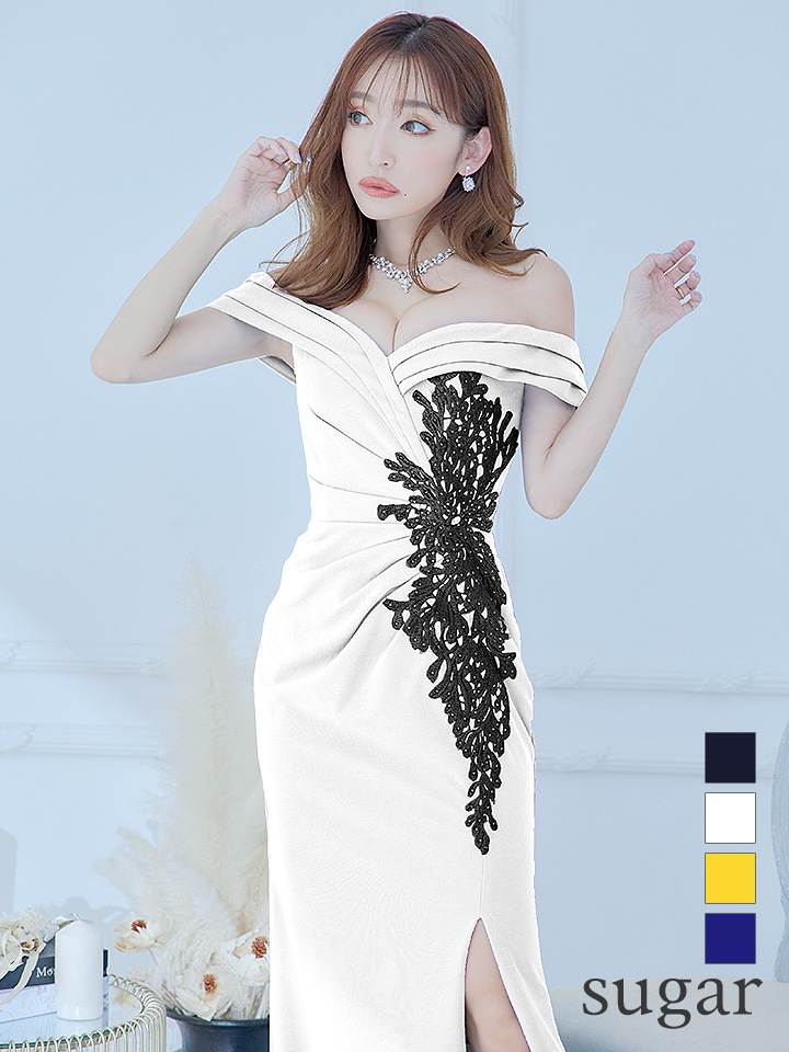 Lip line/リップライン】オフショルダー/ バイカラー刺繍/ タック