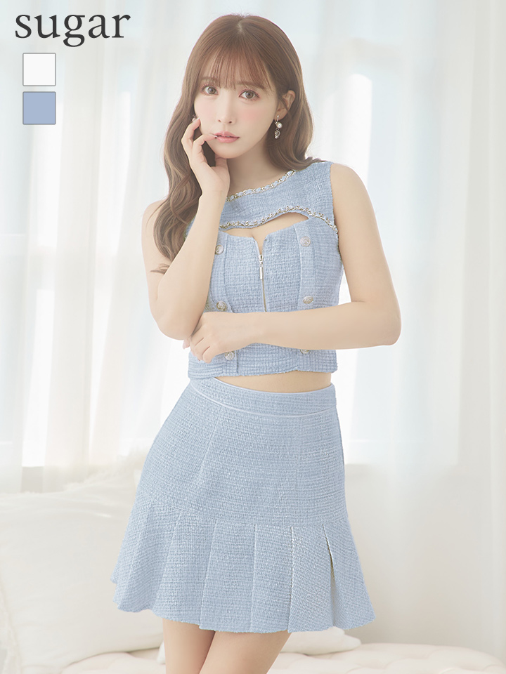 an /アン】ツイード/ ボタン/ フロントジップ/ ノースリーブ/ カット