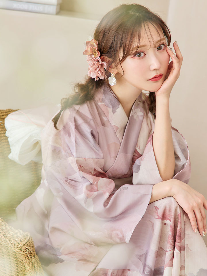 即日発送】アンティークフラワーピンク浴衣【浴衣3点セット 浴衣/帯