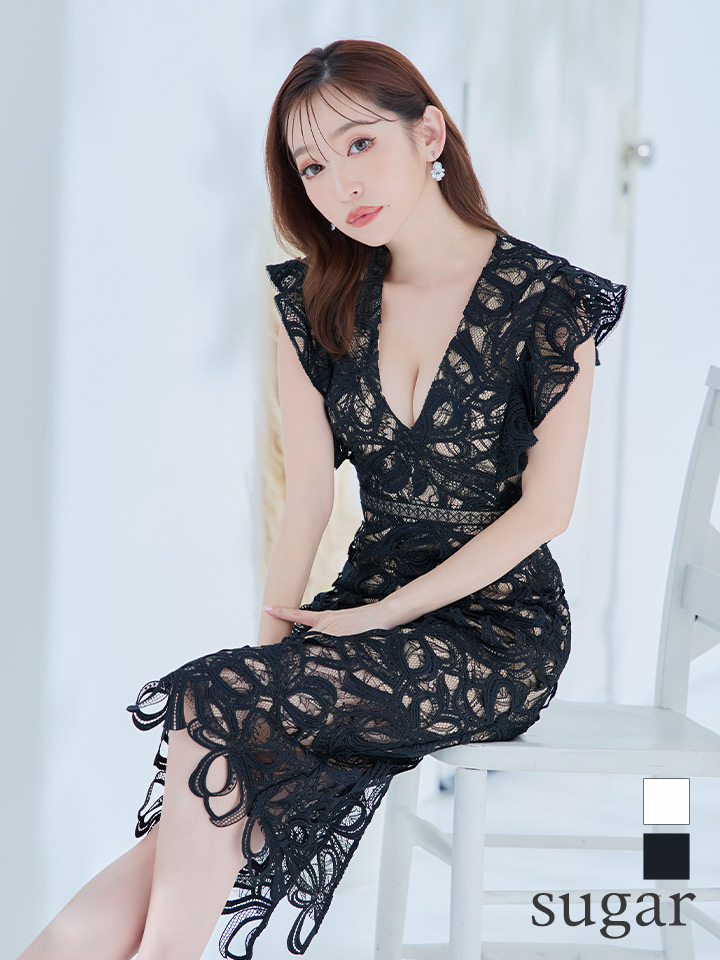 ERUKEI エルケイ】ケミカルレース/ Vネック/ フリルショルダー/ タイト