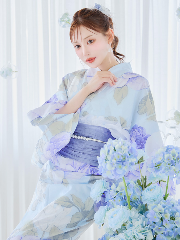 即日発送】アンティークブルーローズ浴衣【浴衣3点セット 浴衣/帯