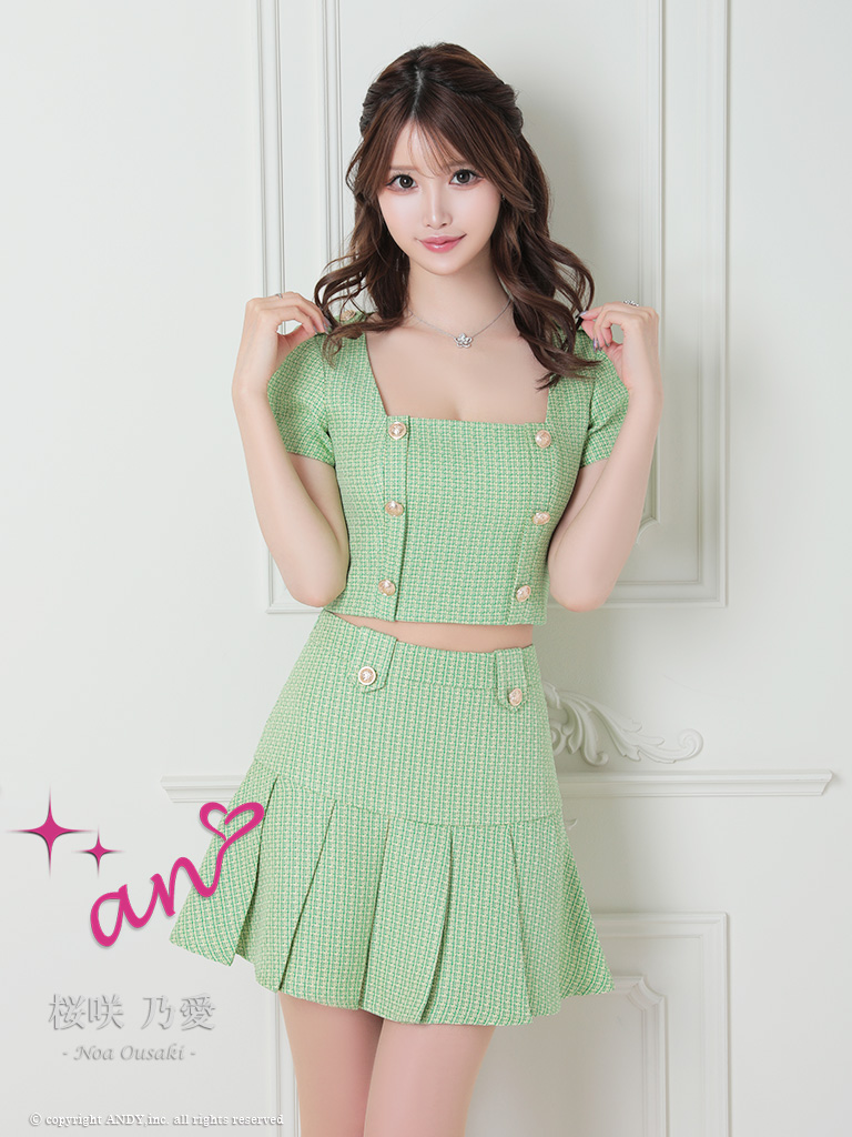 an /アン】ツイード/ ボタン/ ショートスリーブ/ 袖あり/ セットアップ