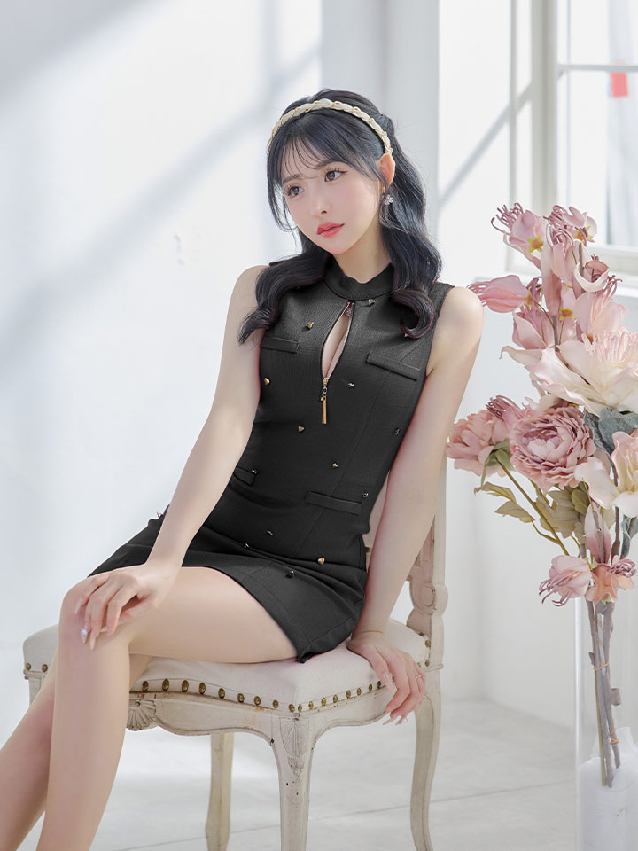 ROBE de FLEURS 黒 ノースリーブ ミニワンピース S XS-Lサイズあり