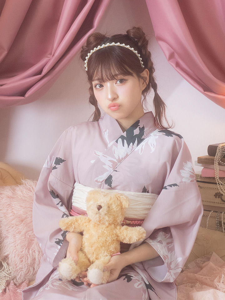 即日発送】【浴衣セール】【浴衣】 くすみピンク地xニュアンスフラワー