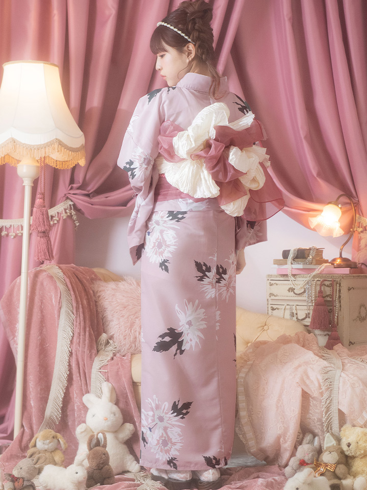 即日発送】【浴衣セール】【浴衣】 くすみピンク地xニュアンスフラワー