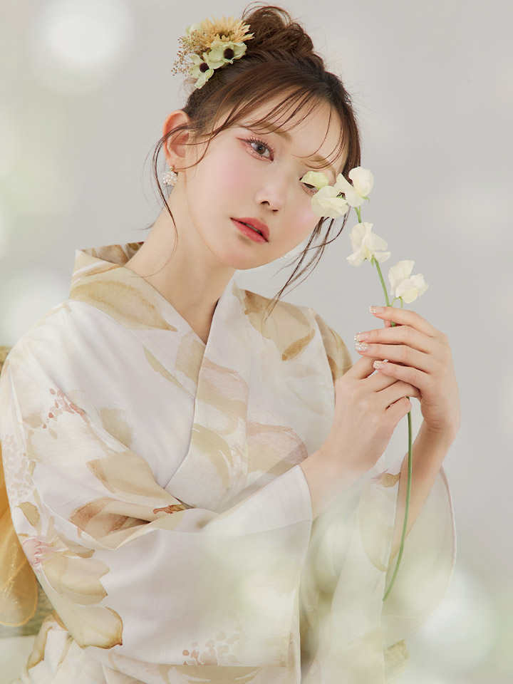 即日発送！】水彩イエローフラワー浴衣【浴衣3点セット 浴衣/帯/下駄