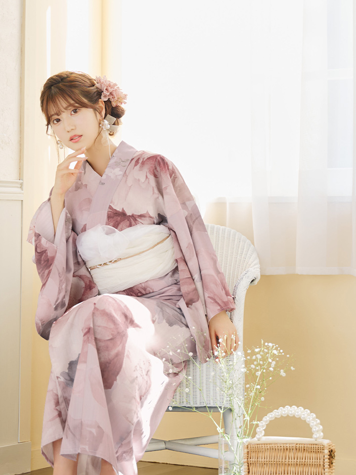 即日発送】アンティークフラワーピンク浴衣【浴衣3点セット 浴衣/帯