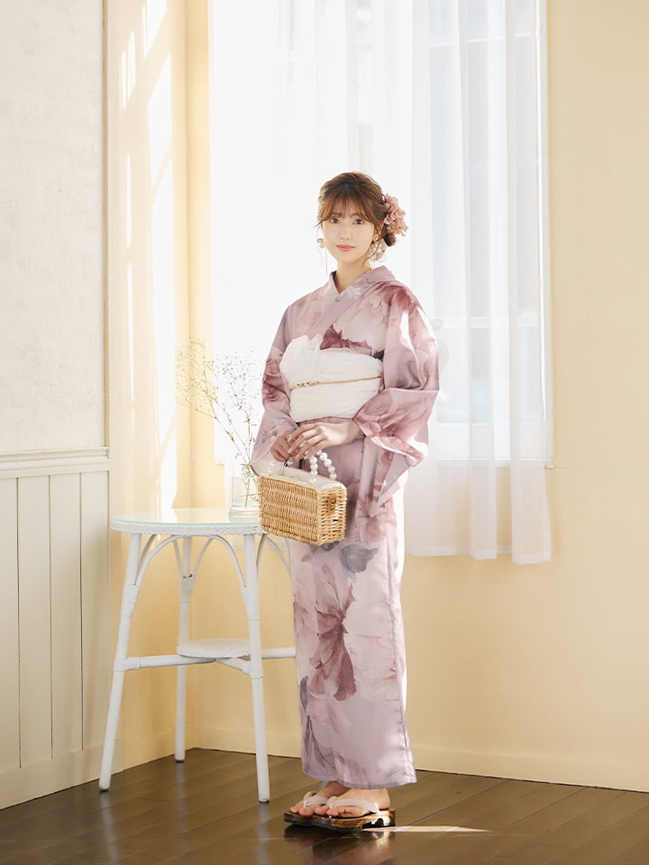 即日発送】アンティークフラワーピンク浴衣【浴衣3点セット 浴衣/帯