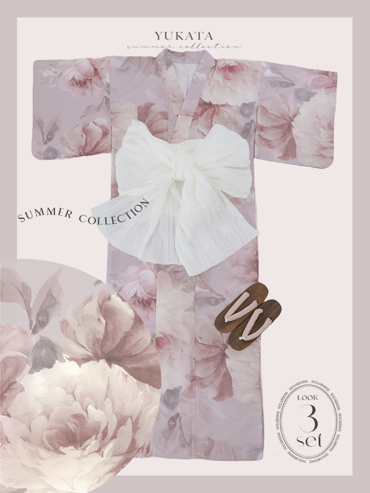 即日発送】アンティークフラワーピンク浴衣【浴衣3点セット 浴衣/帯