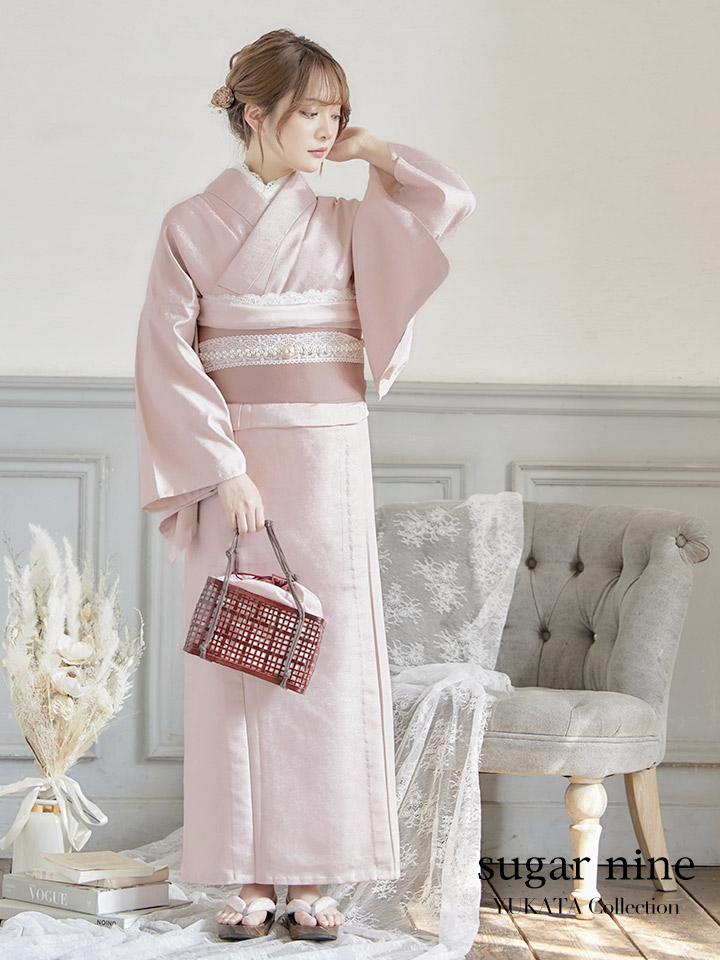 即日発送】【浴衣】ピンク無地浴衣 【浴衣3点セット 浴衣/帯/下駄