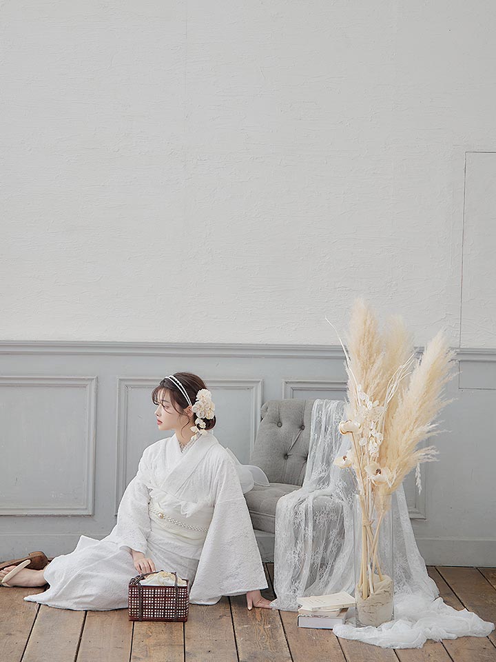 即日発送】【浴衣セール】白レース浴衣 【浴衣3点セット 浴衣/帯/下駄