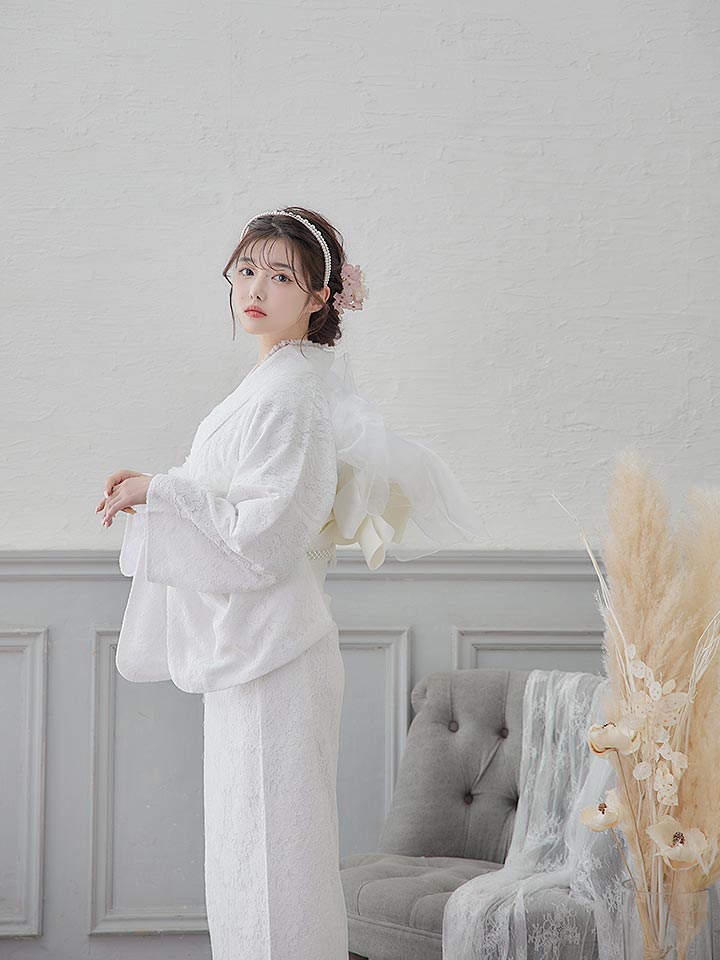 即日発送】【浴衣セール】白レース浴衣 【浴衣3点セット 浴衣/帯/下駄