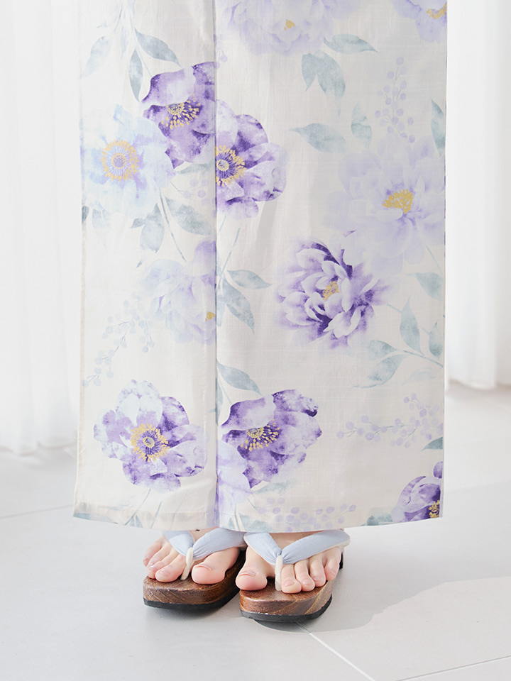 即日発送】水彩紫牡丹柄浴衣【浴衣3点セット 浴衣/帯/下駄】[OF04