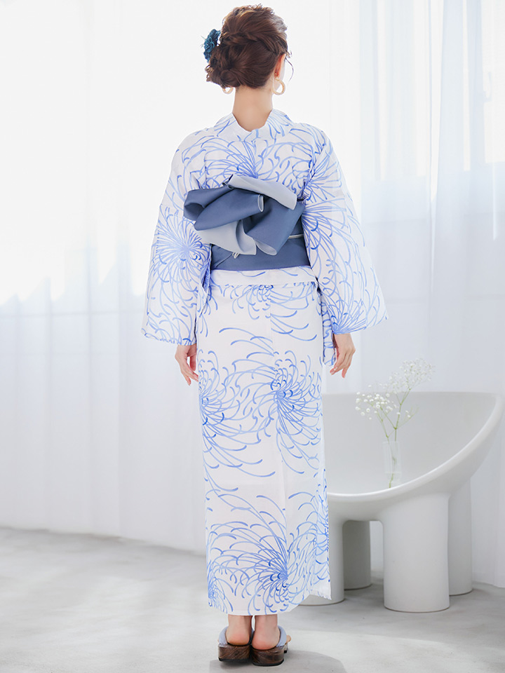 即日発送】白菊月の古典浴衣【浴衣3点セット 浴衣/帯/下駄】[OF04