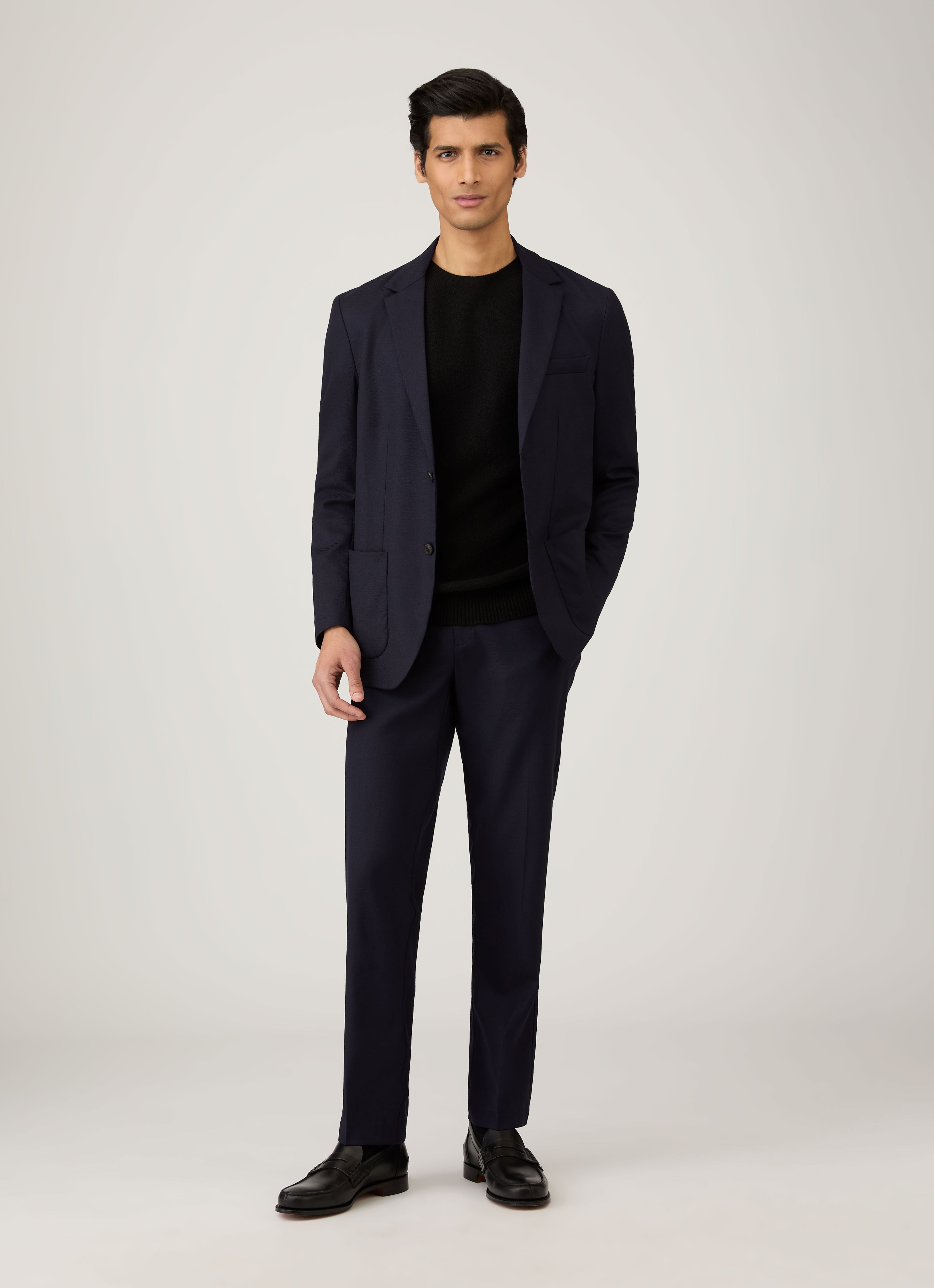 ラムズウール クルーネック ジャンパー （Black）| Sunspel