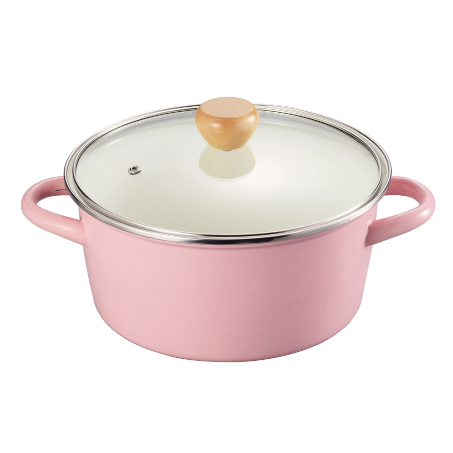 アミィ ホーローガラス蓋両手鍋22cm(ピンク) HB-797